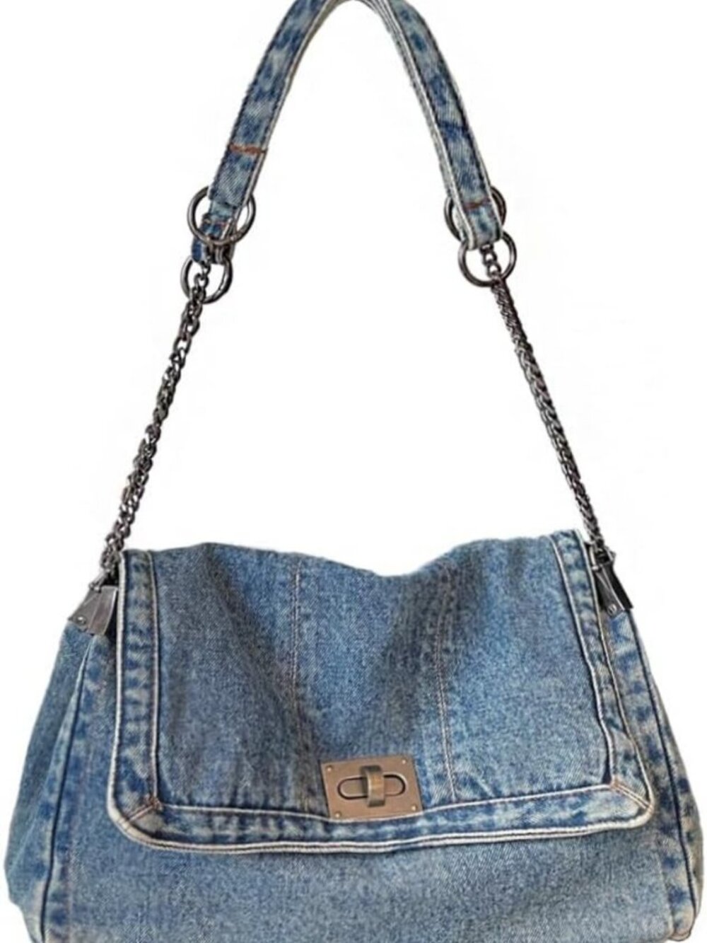 Trendy Y2K Denim Shoulder Bag for Women | Adjustable Chain Crossbody Tote Purse